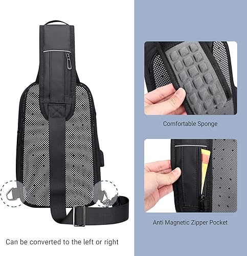 Miniatura 6 de WITZMAN Bolso bandolera para hombre con puerto de carga USB, bolsa cruzada de viaje, resistente al agua, mochila casual