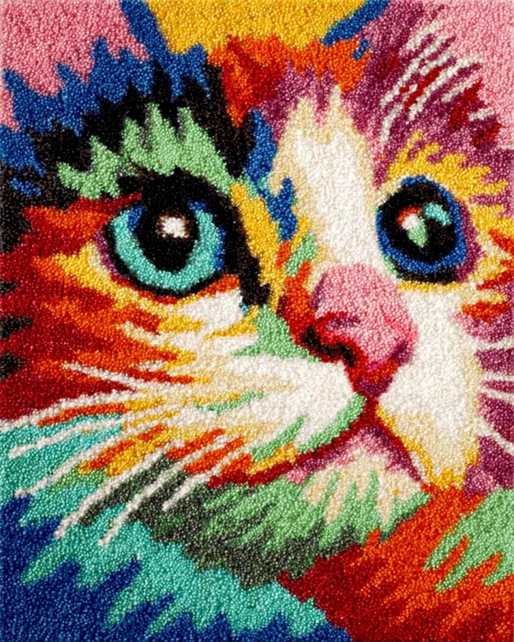 Animal Kit De Gancho De Pestillo Gato De Dibujos Animados Kits De Ganchillo Para Alfombras Grandes Para Adultos Y Principiantes，Kit De Crochet Diy Tapices，Bordado Para Cojines De Sofá Y 35x46in