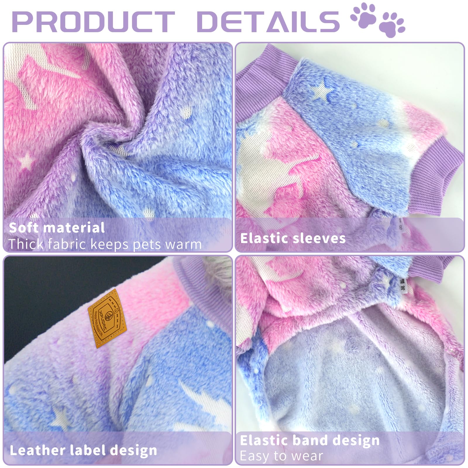 XPUDAC Hundepullover, leuchtet im Dunkeln, Fleece-Schlafanzug für kleine, mittelgroße Hunde, Mädchen, Jungen, Welpen, Kleidung für Halloween, Weihnachten, Winter (Größe S)