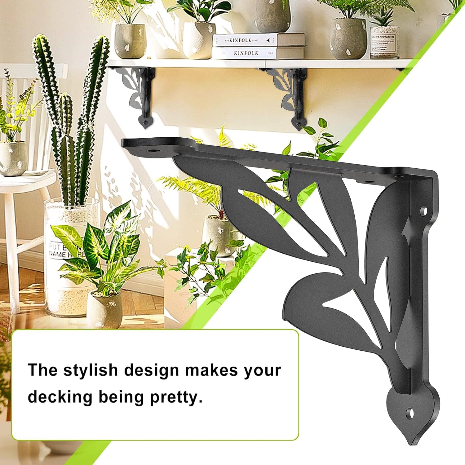 SELEWARE Heavy Duty Shelf Brackets 12 Inch, Branch Shelves Brackets, 300LB Capacity Decorative Metal L Brackets for Floating Shelves, Black Rustic Wall Mount Shelving Bracket with Screws, 4 Pack