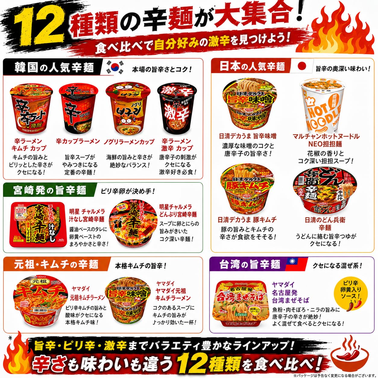 Amazon.co.jp: カップ麵 詰め合わせ 人気 激辛 12種 まとめ買い 食べ