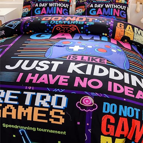 Miniatura 9 de Meeting Story Juego de ropa de cama con estampado de consola de videojuegos color negro para niños, juego de ropa de cama para consola de juegos,