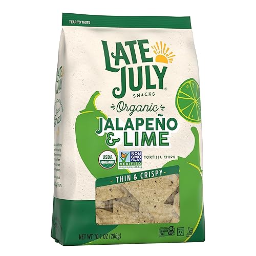 Miniatura 8 de Late July Snacks, Chips de tortilla orgánica fina y crujiente, jalapeño y lima, bolsa de 10.1 onzas (paquete de 9)