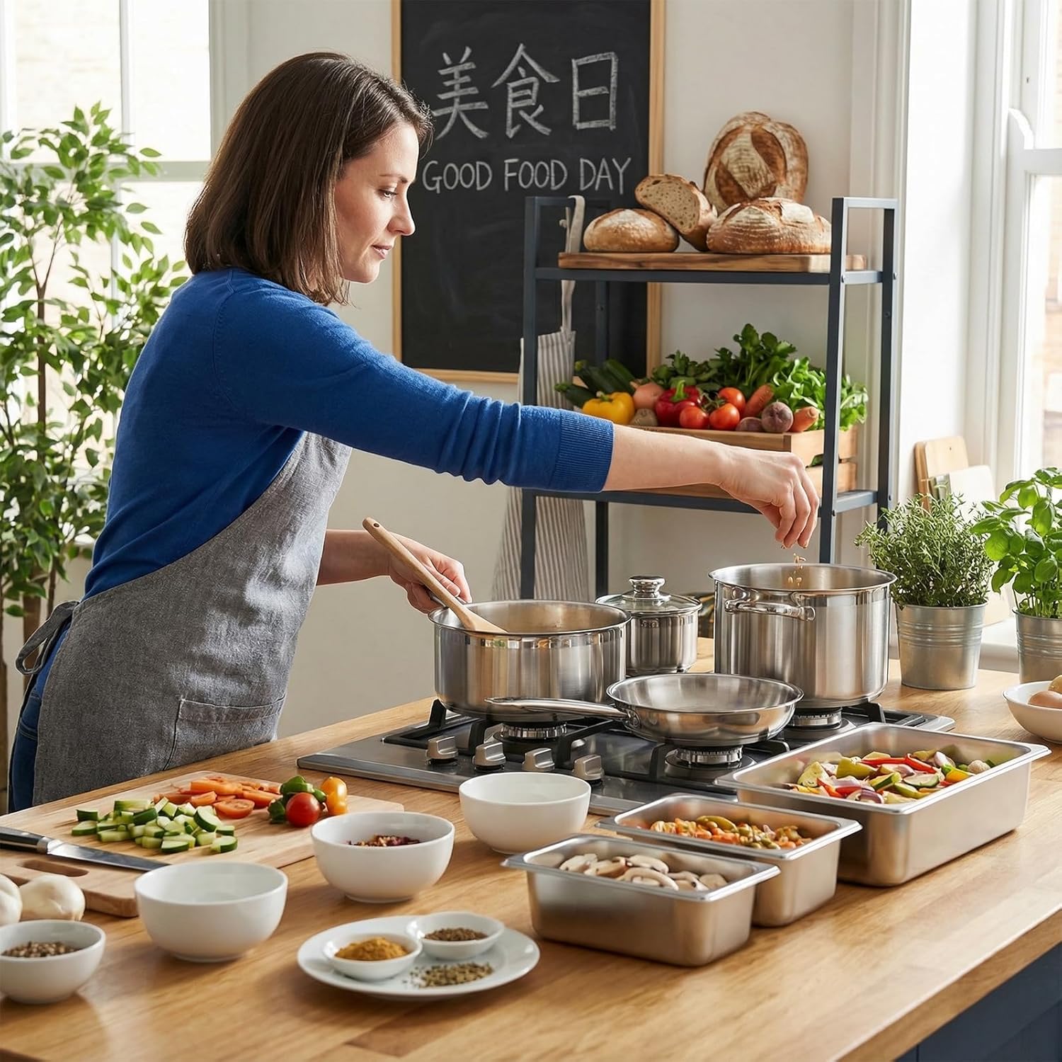 Maxdot 12 Set Stainless Steel Hotel Pan 1/1 1/2 1/3 Size 4 Inch Deep, Stainless Steel Steam Table Pan, Commercial Food Pans for Restaurant Catering Salad Bar Party Supplies Metal Steam Tray
