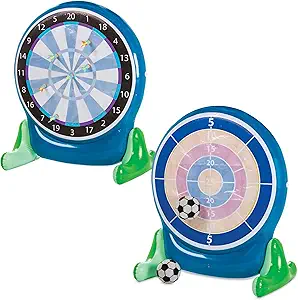 Hearthsong Giant 58-Inch Inflatable 2-in-1 Darts and Soccer Set with Double-Sided Scoreboard, Two Soccer Balls, Six Darts, Outdoor Play, Ages 5 and Up