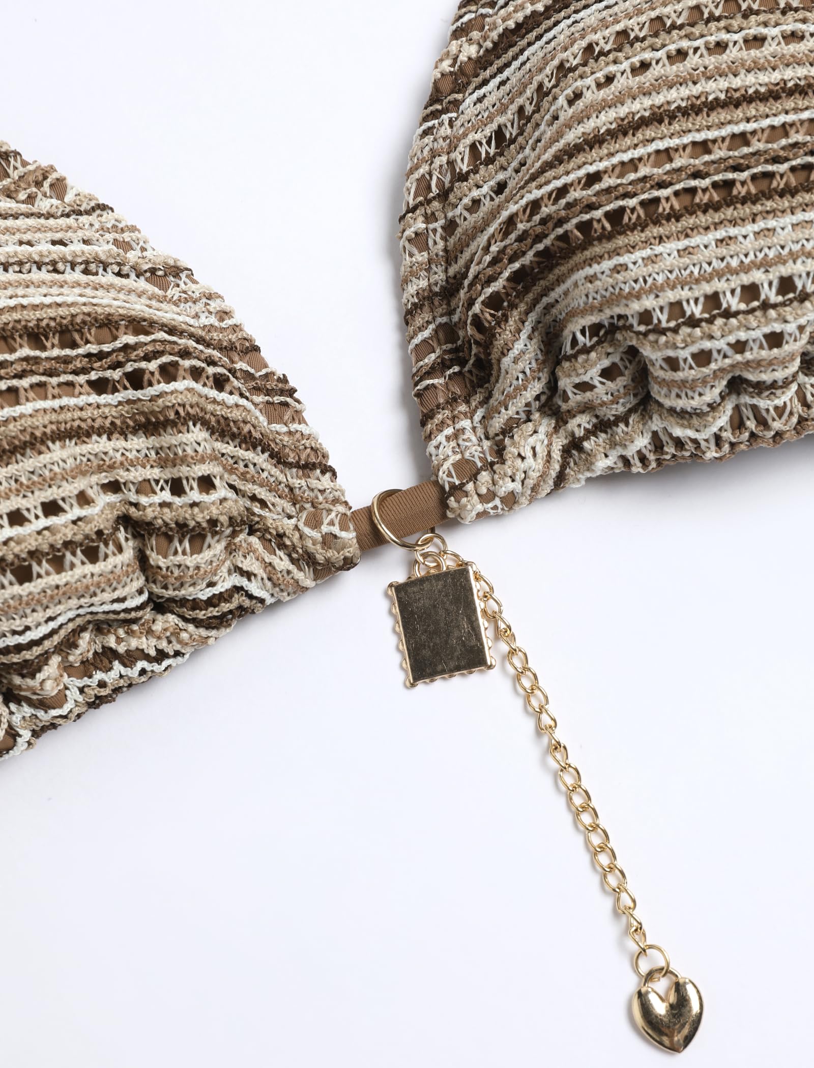 ZAFUL Crochet Bikini Sets for Women Cheeky Two Piece Bathing Suits Striped Brazilian High Cut Knit Swimsuit Tie for Vacation: Medium A-brown