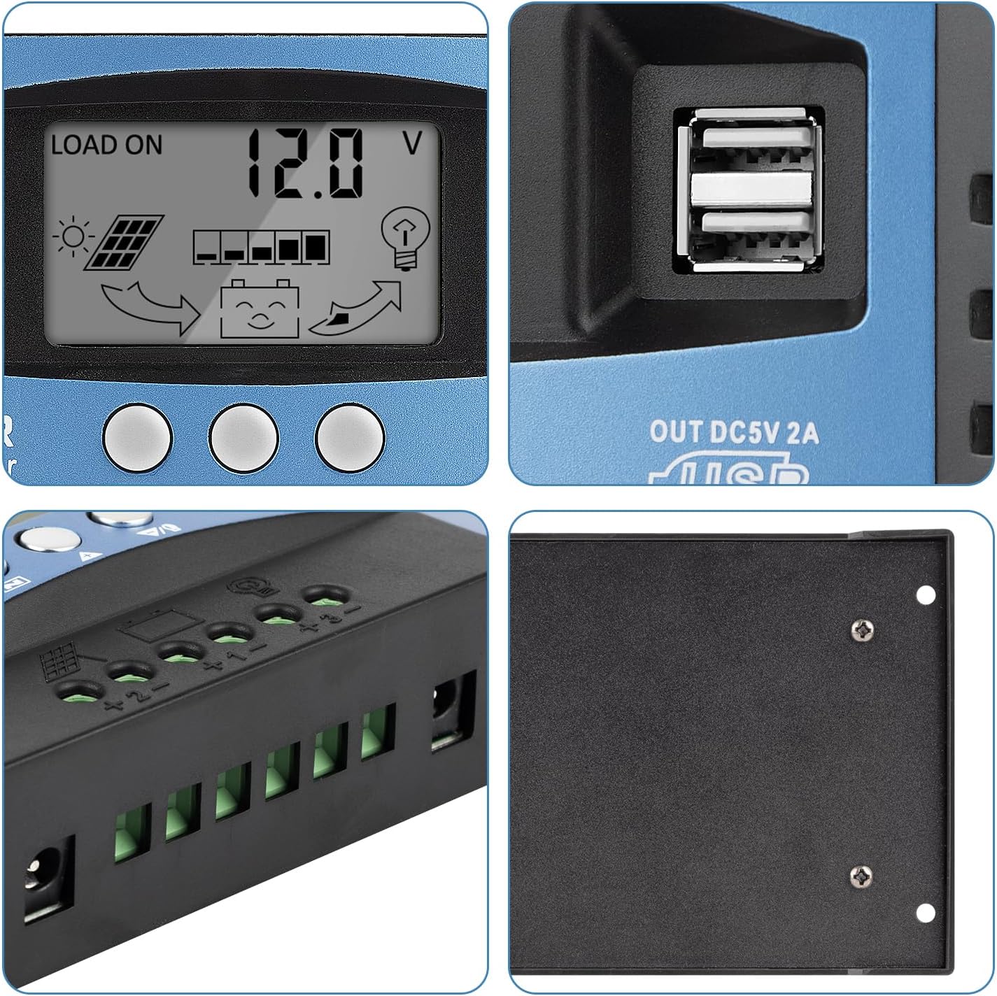 100A MPPT Solar Panel Charging Controller, 12V/24V Auto Solar Battery Charger Controller with LCD Display, Dual USB Port and Timer Setting ON/Off Hours