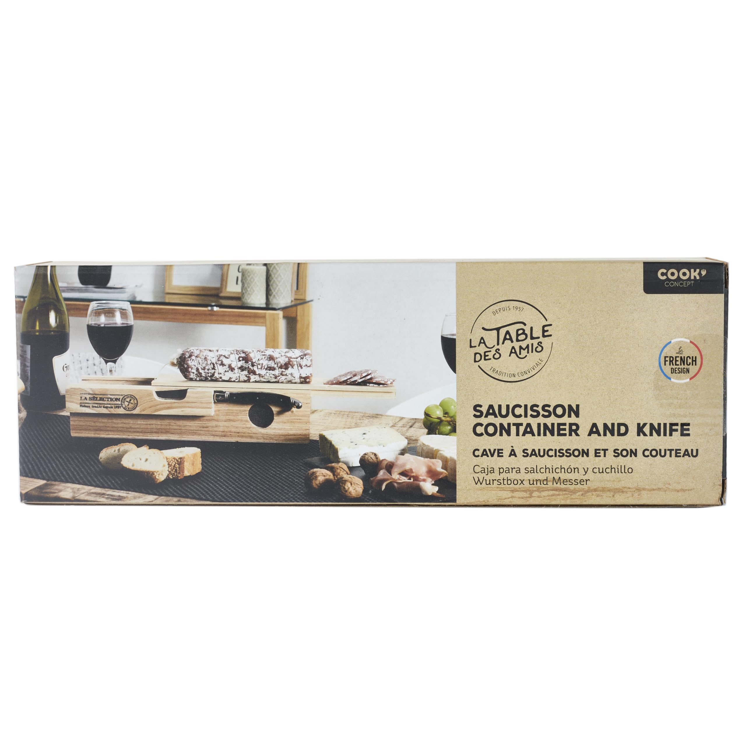 COOK CONCEPT Scatola per Salsicce Laguiole con Coltello, Beige