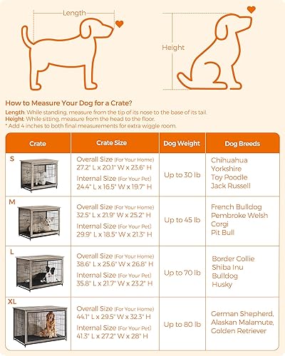 Miniatura 8 de Feandrea Muebles de jaula para perros, mesa auxiliar lateral de 44.1 pulgadas, moderna perrera para perros de interior de hasta 80 libras, jaula