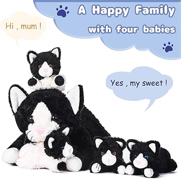 IKASA Cat Stuffed Animals with Babies Inside, Mommy Kitten Plush Toy