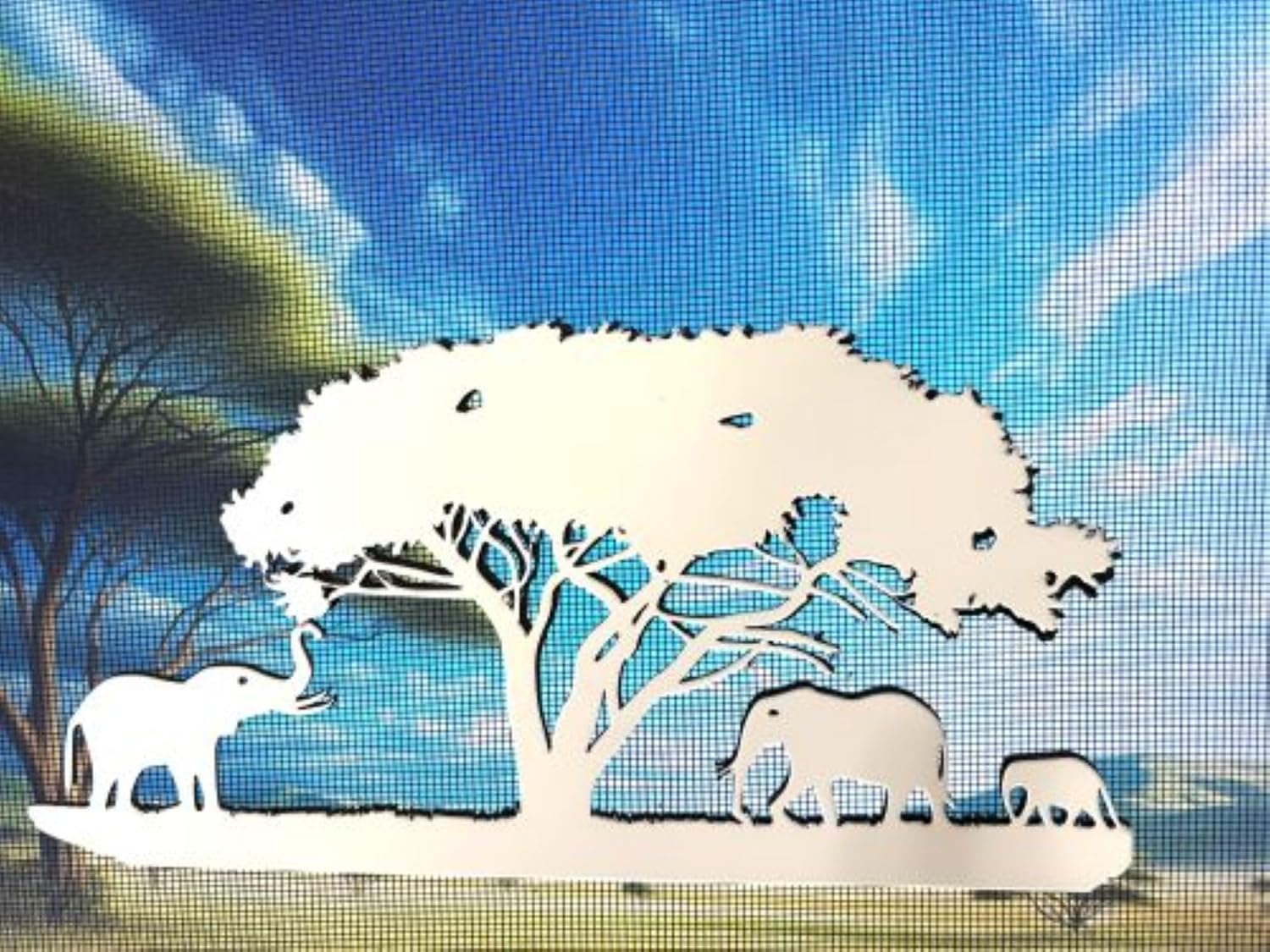 DCentral® Elephant Family Flexible Vinyl Safety Screen Magnets: Double-Sided. White-Easier to See Day & Night. Decorative. Helps Stop Walking into Screens, for Non-RETRACTABLES, Size W 9.5" x L 5.25"