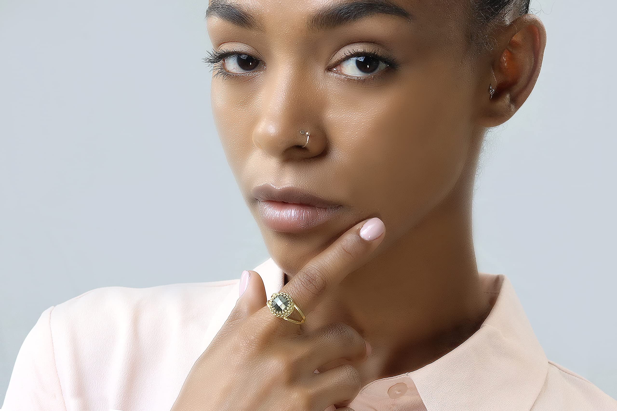 Anillo de Pirita Único - Anillos de Moda con Piedras Preciosas, Oro de 14k Hechos a Mano para Mujeres