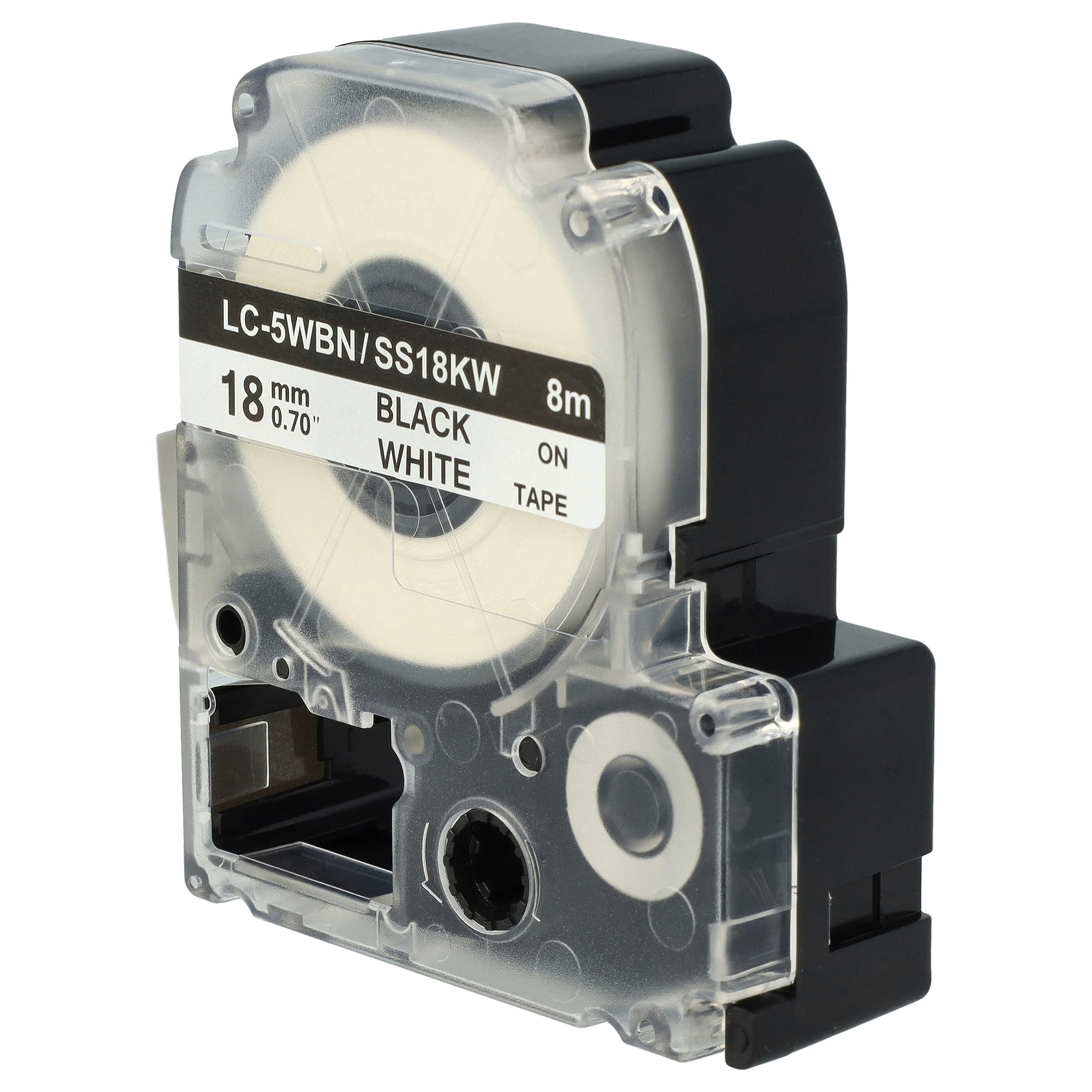 vhbw 50x cinta de escritura compatible con KingJim SR-PBW1, SR-RK1, SR6700D, SR750, SR950 impresora etiqueta 8m x 18 mm negro a blanco