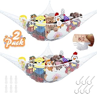 82 IN Large Stuffed Animal Net Strong Toy Hammock for Stuffed Animals Organizer Storage Jumbo Toy Net Hammock with Hooks Sturdy Plushie Hammock for Hanging Toy Storage 2 Pack