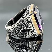 Vista 8 de Mens Silver Amethyst Ring, Amethyst Stone Ring, Mens Handmade Ring, Turkish Handmade Silver Ring, 925k Sterling Silver Ring,Gift For Him