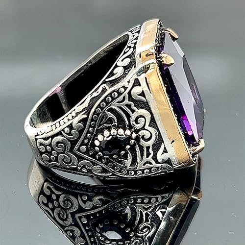 Miniatura 8 de Mens Silver Amethyst Ring, Amethyst Stone Ring, Mens Handmade Ring, Turkish Handmade Silver Ring, 925k Sterling Silver Ring,Gift For Him