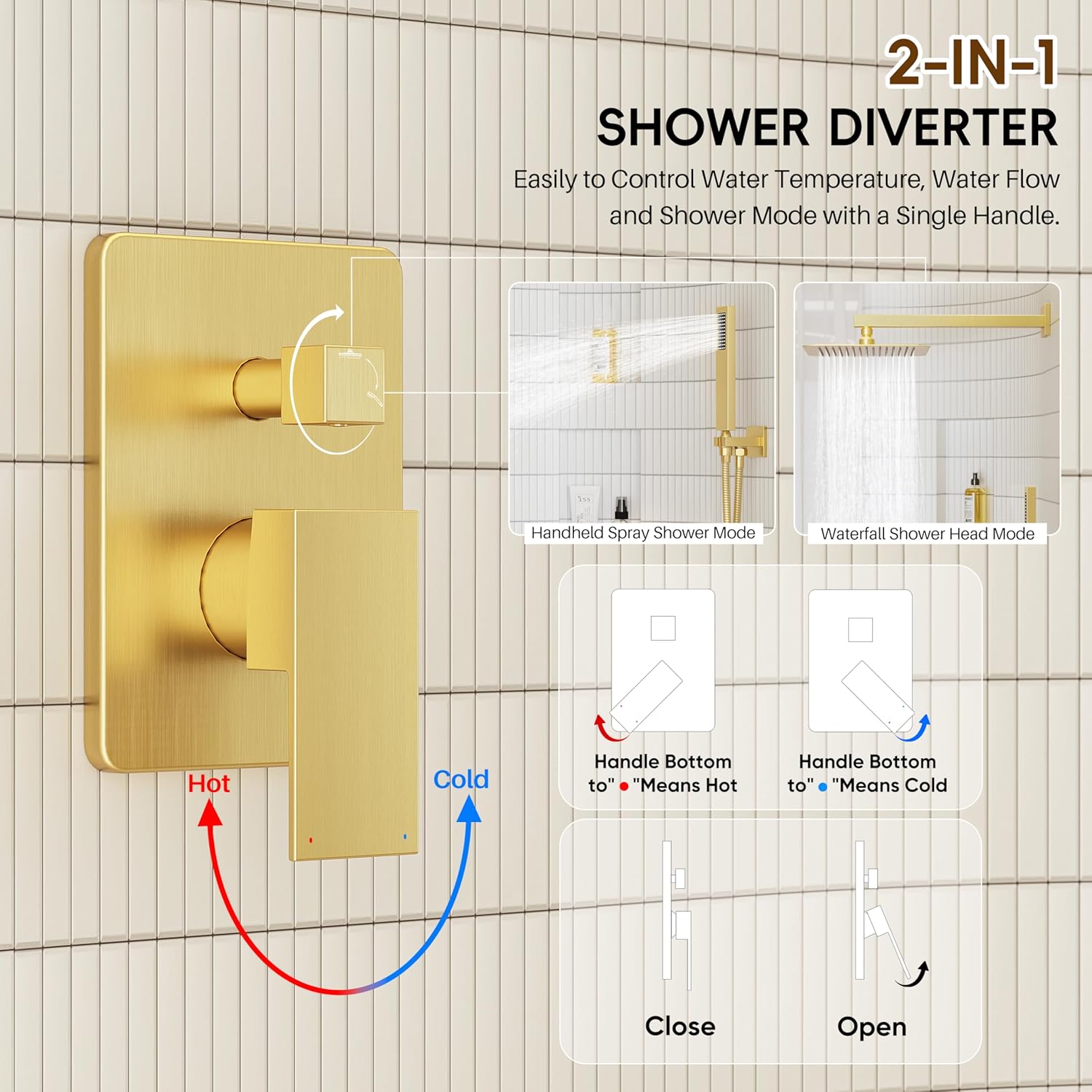 Gold Shower System, Shower Faucet Set with 10" Rain Showerhead and Handheld Combo Spray, Bathroom Wall Mounted High Pressure Shower Combo Set Included Valve and Trim, Brushed Gold