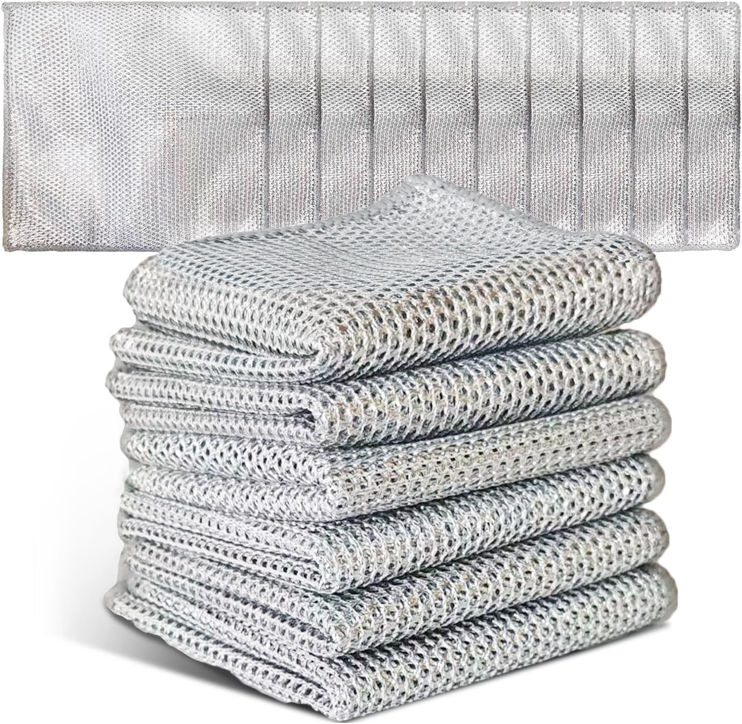 (Similar to) EytGva10 PCS Non Scratch Steel Scrubbers Wire Dishwashing Rags Metal Dish Cloth,Alternative to Steel Wool Scrubbers, Multifunctional Kitchen Cleaning Cloths for Pots,Pans,Dishs,Flatwarel 7.8\"L x 7.8\"W Silvery Wire