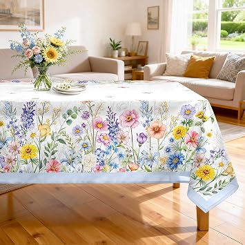 Spring Summer Flowers Tablecloth Waterproof, French Country Table Cloth Rectangle Stain Resistant, Washable Table Cover for Home Kitchen Dining Party Decoration 5570 Inch