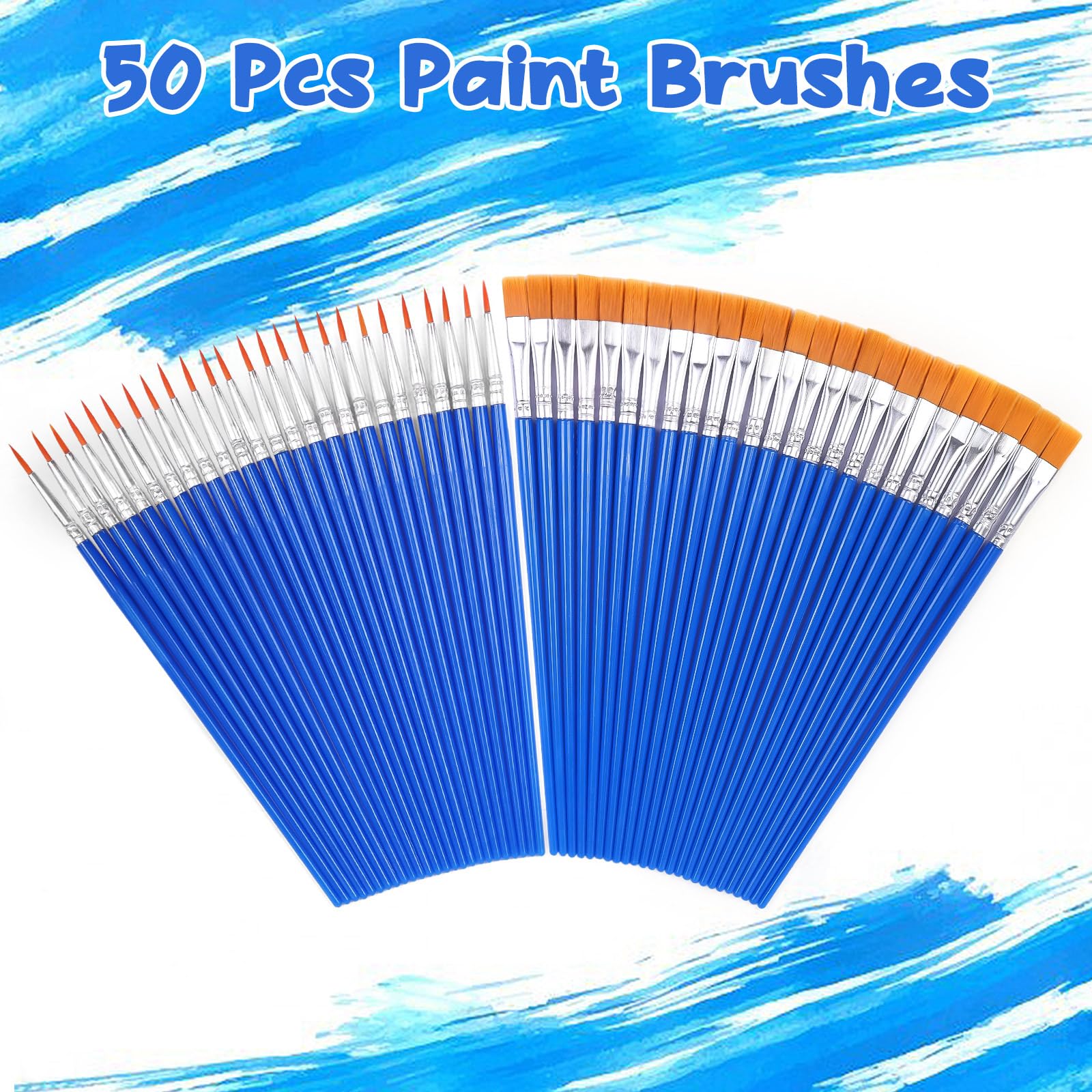 Malpinsel, 50 Stück, kleine Pinsel für Acrylmalerei, Bastelpinsel-Set für Kinder, Aquarell, Gesicht, Leinwand, Detailmalerei (flach und rund)