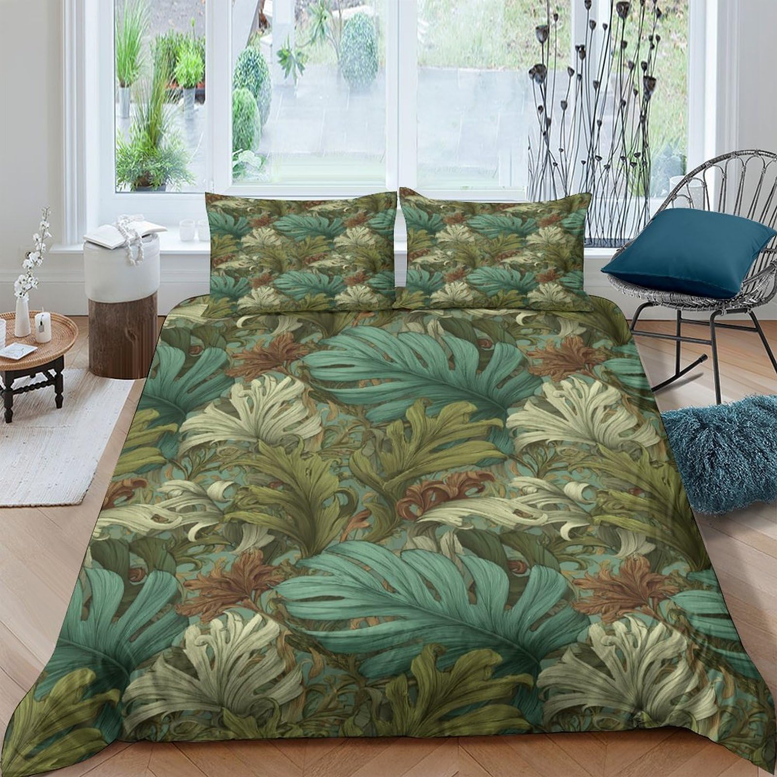 Ctjqhvkz Style-5 3D Printed Tropical Jungle Fitted Sheet Microfiber Soft Leaf Forest Bed Cover For Bedroom Guest Room Decor Protection Single（135X200cm）