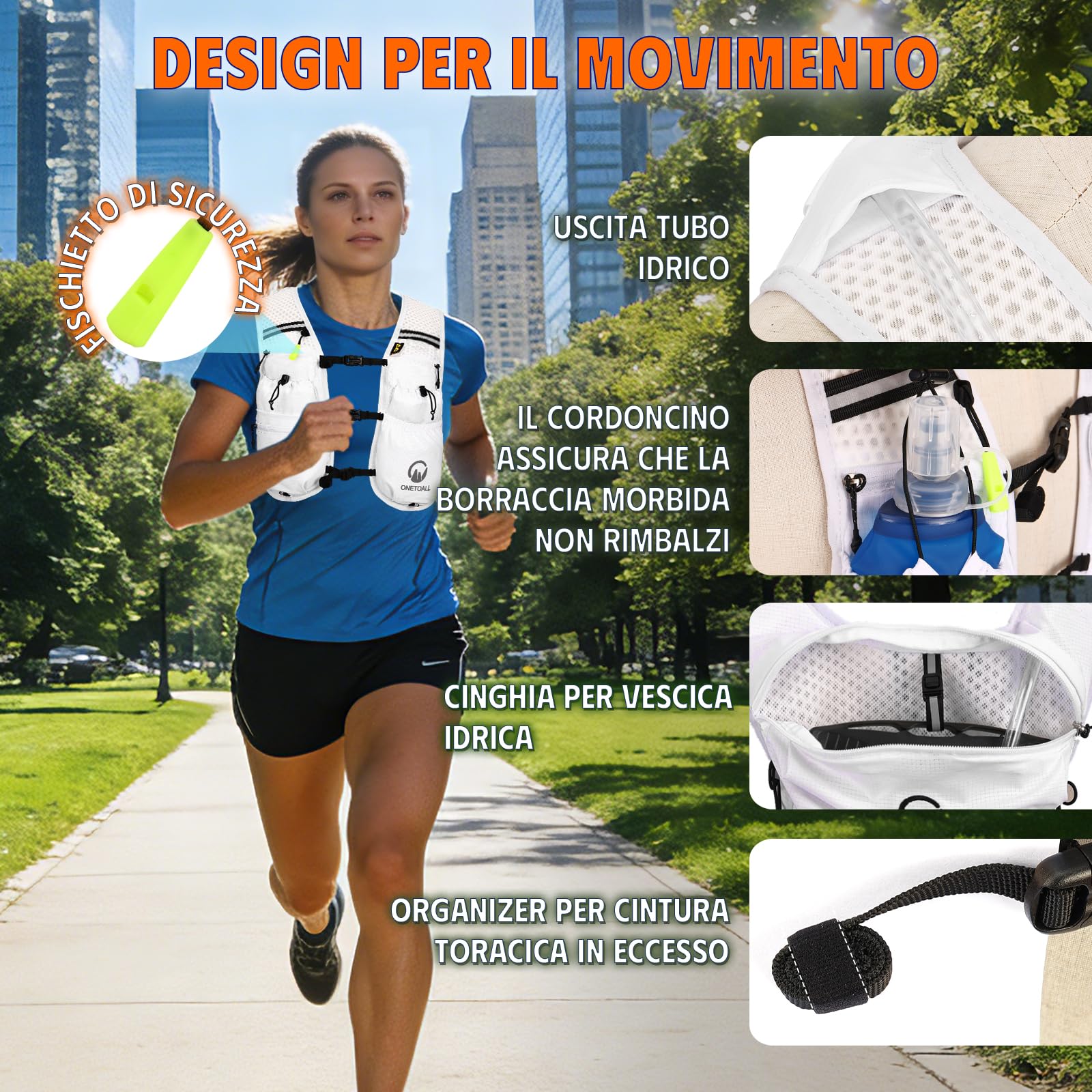 Zaino Trail Running, Gilet Running Uomo Donna, Ultraleggero Gilet Corsa Riflettente Idratazione Multitasche con Borraccia Morbida 500ml o Sacca Idrica 2L per Trekking Ciclismo MTB Sci