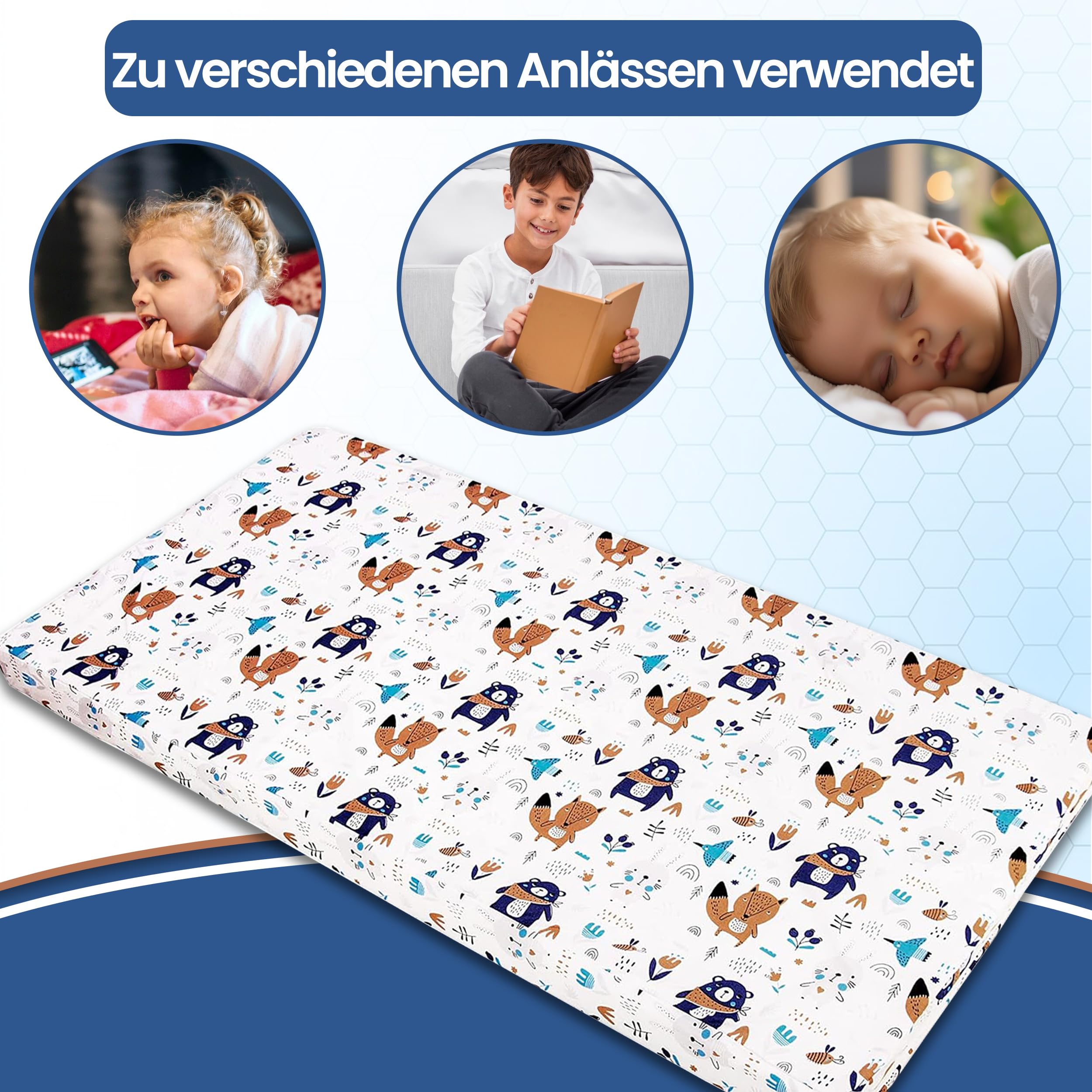 Matelas bébé 70x140 Parapluie Pliable avec Housse de Transport Bleue Housse en Coton Amovible et Lavable Design Enroulable Premium