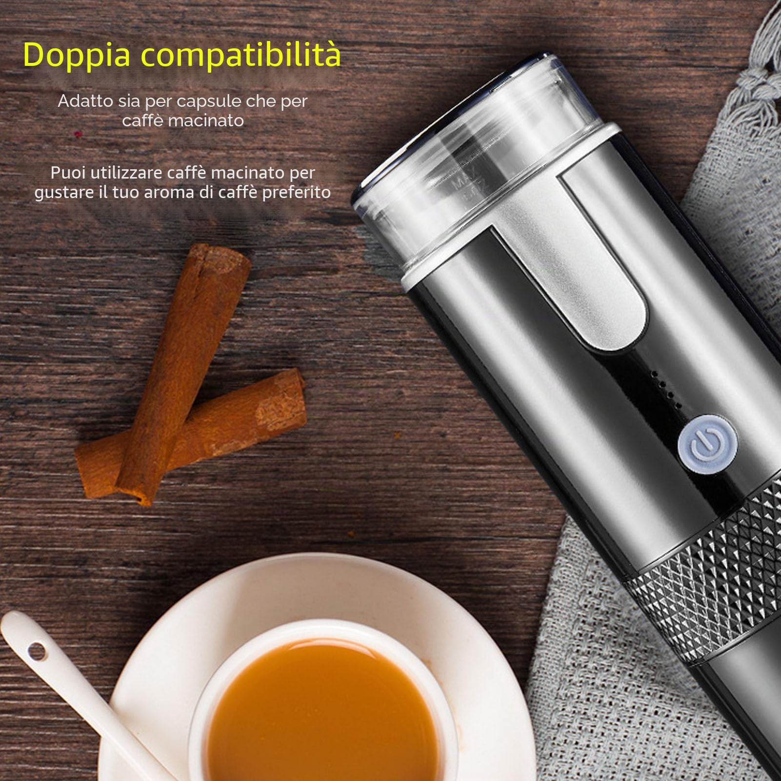 Macchina per Caffè Espresso Portatile 2 in 1 Macchina Caffè Elettrica con 1200 mAh Batteria Ricaricabile per Campeggio Viaggi, Compatibile con Le Cialde Americane K-Cup