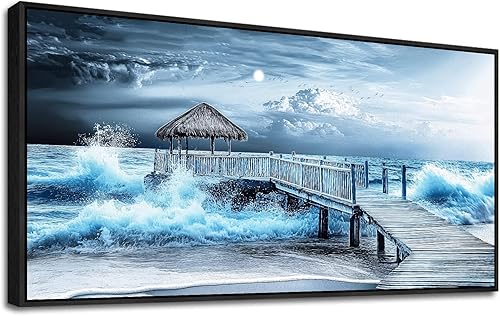 Miniatura 11 de ERQINHUA Decoración de Pared para Dormitorio Comedor Arte de Pared para Sala de Estar Oficina Decoración Playa Azul Mar Olas Pinturas Amanecer Ola