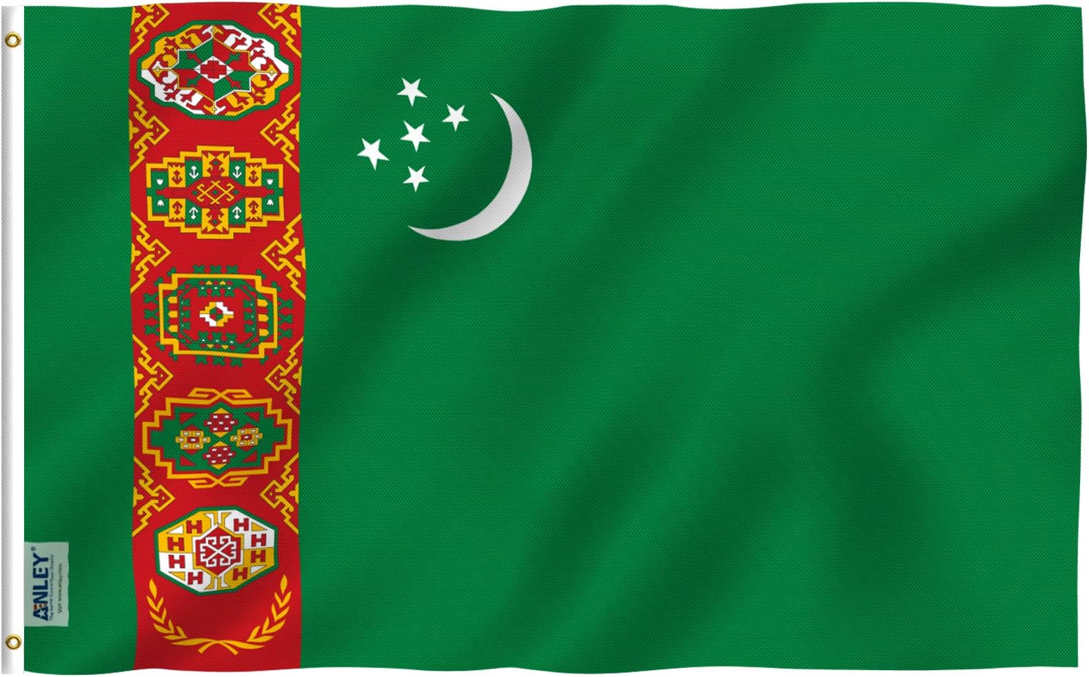 ANLEY Fly Breeze 3x5 Feet Turkmenistan Flag - Vivid Color and Fade Proof - Canvas Header and Double Stitched - Turkmen Flags Polyester with Brass Grommets 3 X 5 FT