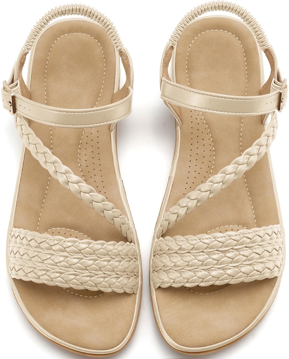 Aomigoct Dressy Womens Sandals Summer: Comfortable Strappy Flats Sandals Women - Beach Walking Woman Shoes