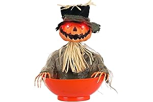Animated Halloween Bowl: Illuminated Scarecrow Shaking Pumpkin Candy Holder