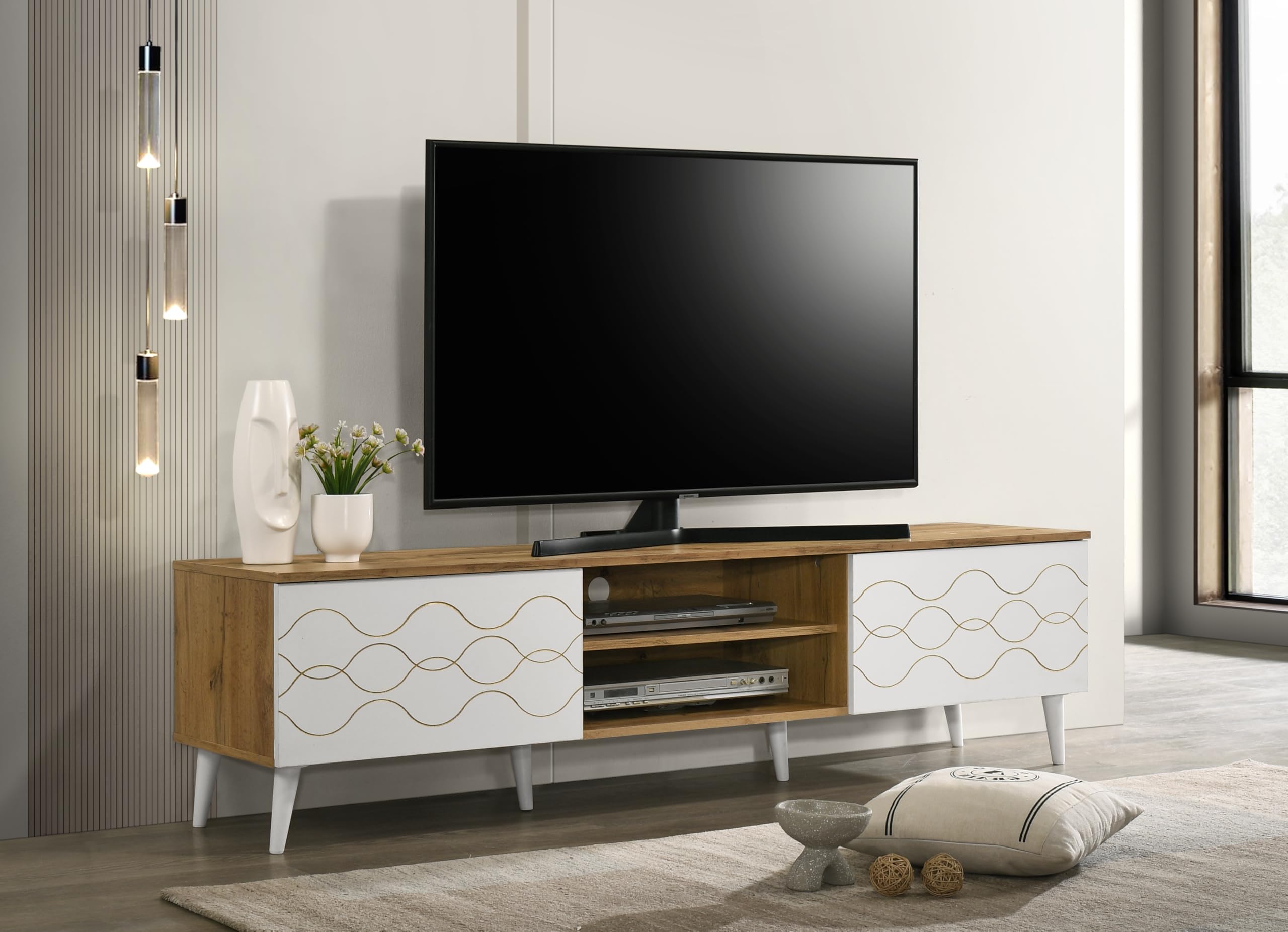DeckUp Avani Engineered Wood TV Unit (Wotan Oak & White, Matte Finish)