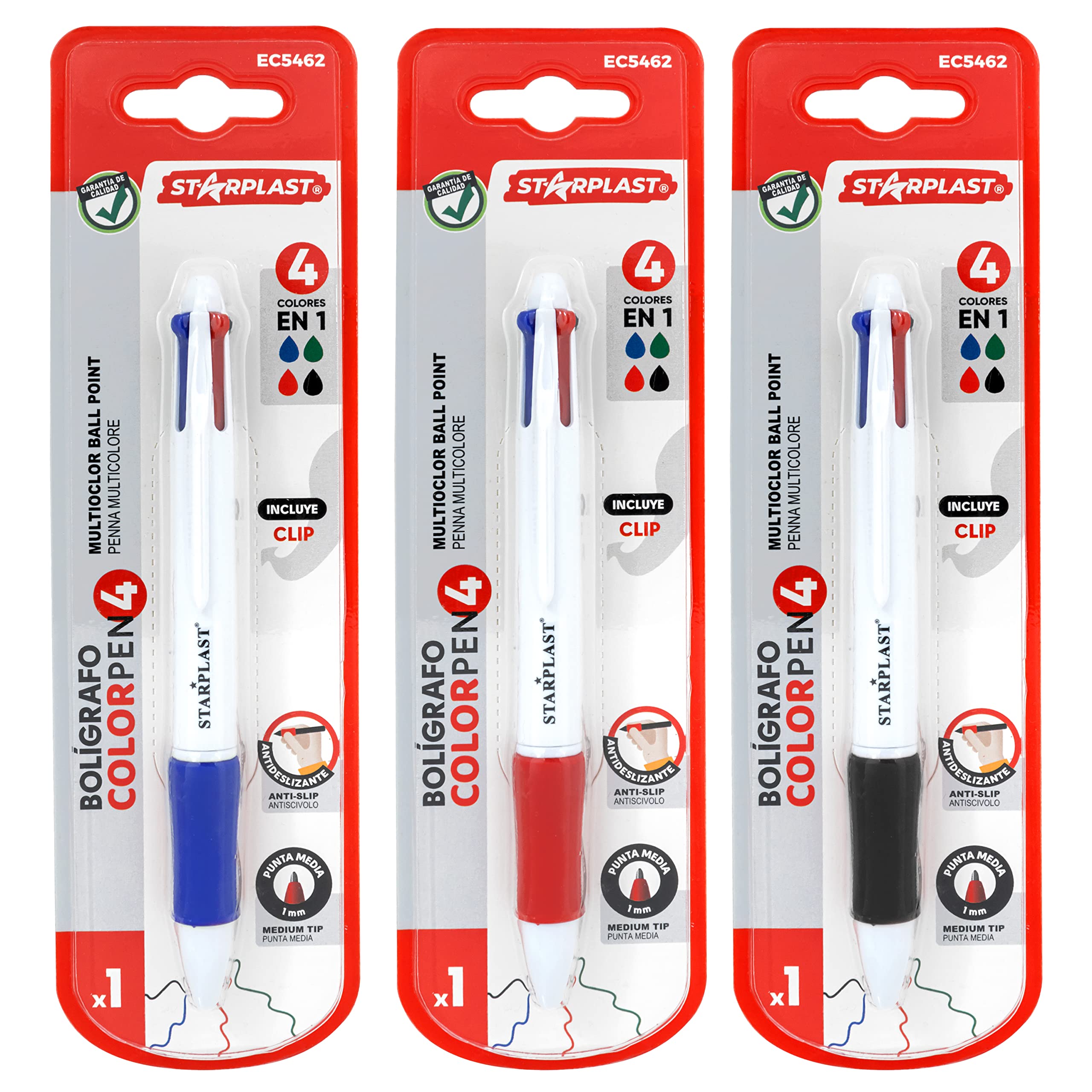 Starplast Mini-Kugelschreiber 3er-Pack – Rutschfeste Griffe, 1 Mm Mine In Blau, Schwarz, Rot
