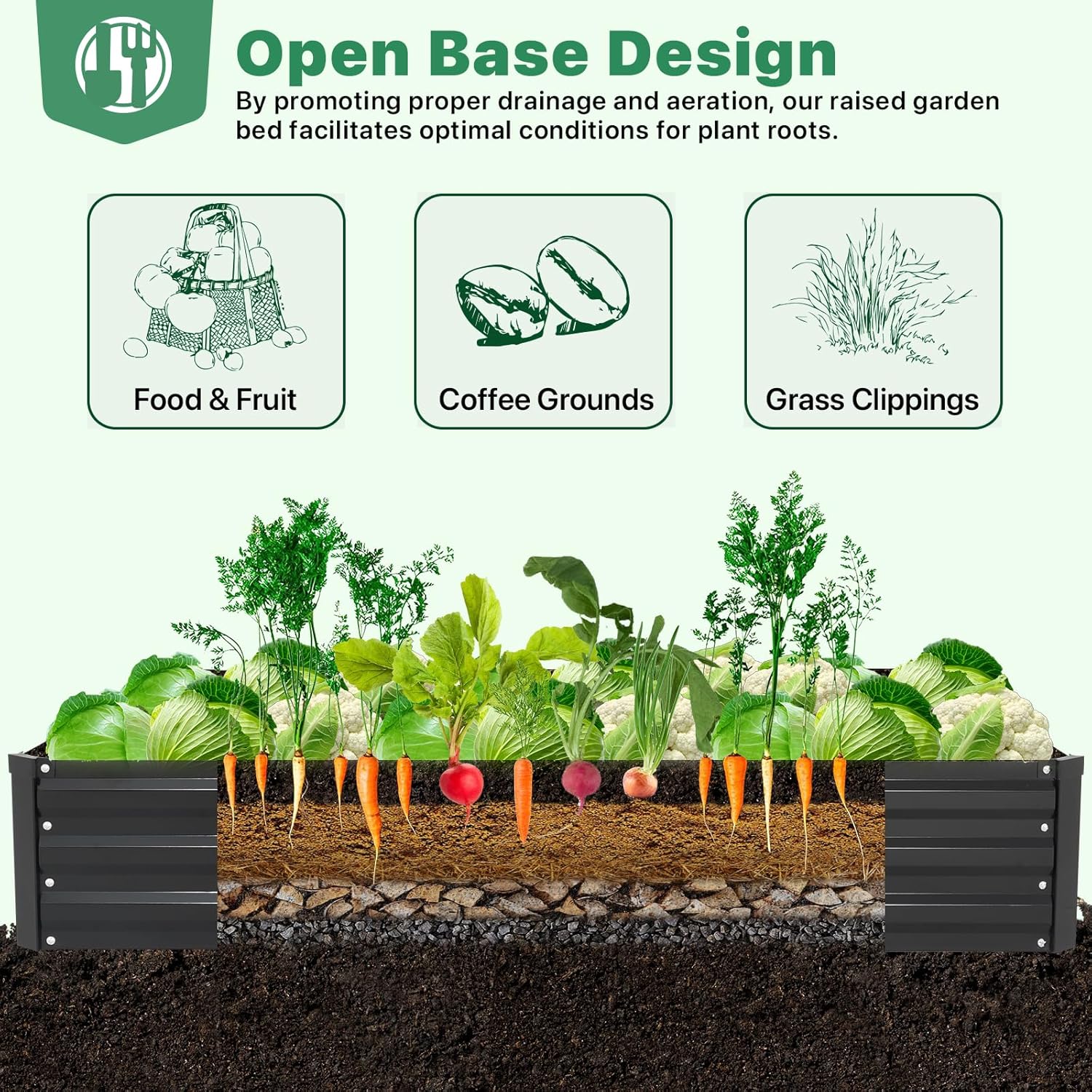 ONCEMORE Galvanized Raised Garden Bed for Vegetables Flowers Herbs, Metal Raised Garden Bed Kit with 2 PCS Tomato Cage, Gloves, Trellis Netting, Plant Labels, Plant Ties, Black 8×4×1FT
