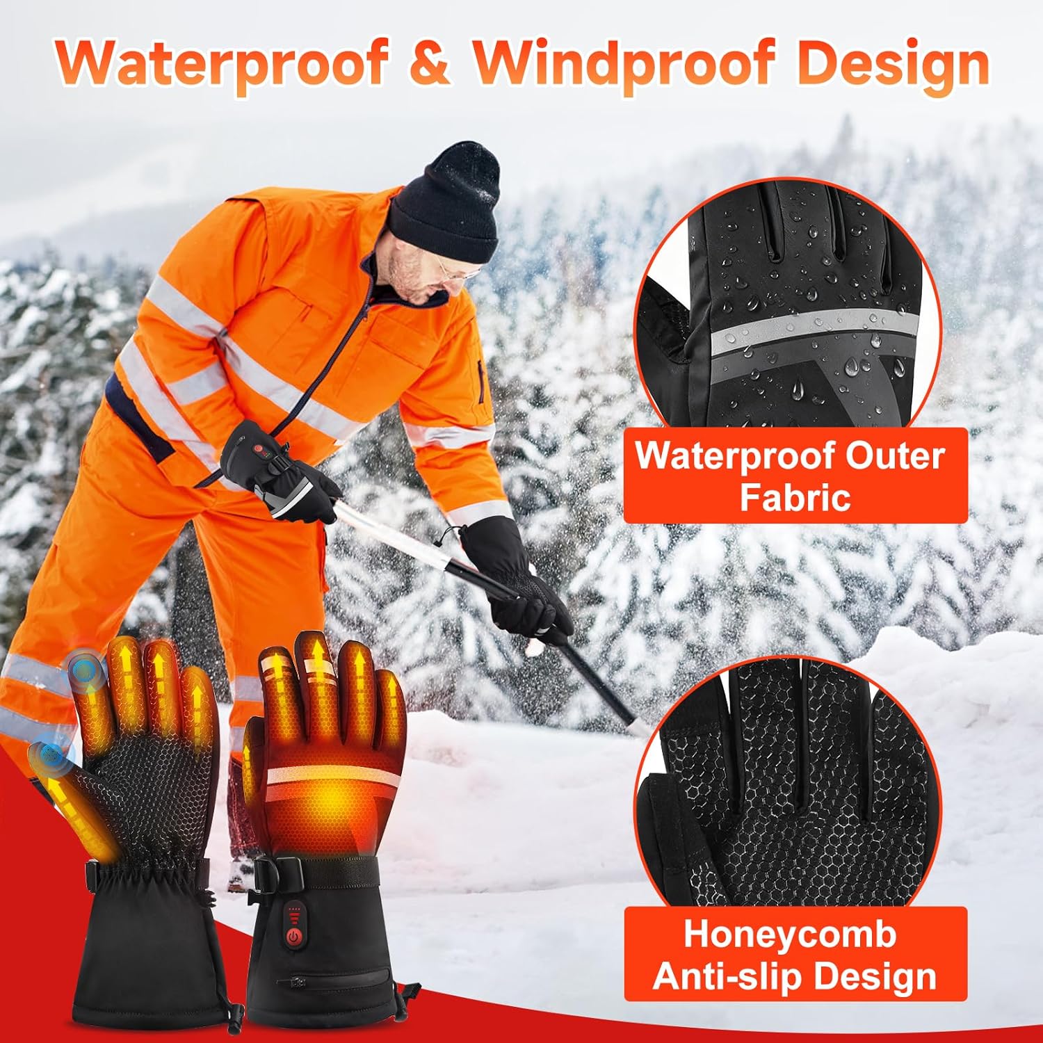 Heated Gloves for Men Women, 7.4V Fast Heating Rechargeable Electric Gloves with Touchscreen, Waterproof Winter Hand Warmers for Motorcycle Work Ski Hiking Hunting Outdoor, Christmas Birthday Gifts