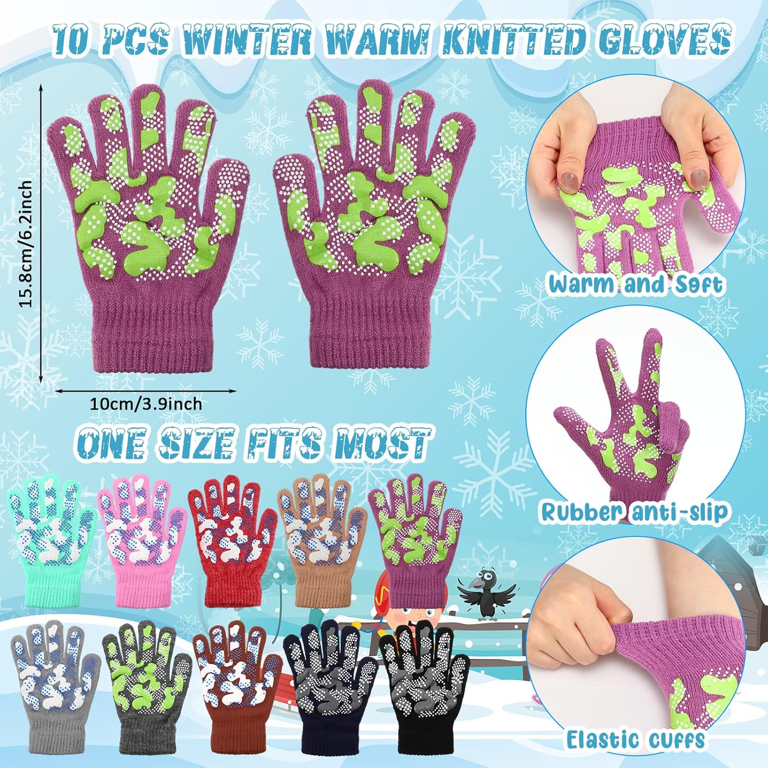 JaGely 20/12 Pcs Kids Beanies Hats Gloves for 5-12 Years Winter Warm Gloves Beanie Hat Stretchy for Boys Girls Homeless Gift - Image 3