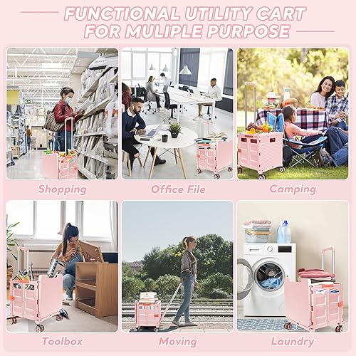 Miniatura 169 de FELICON SELORSS - Carrito plegable portátil con ruedas para subir escaleras y ruedas giratorias de 360°, mango telescópico, caja de plástico