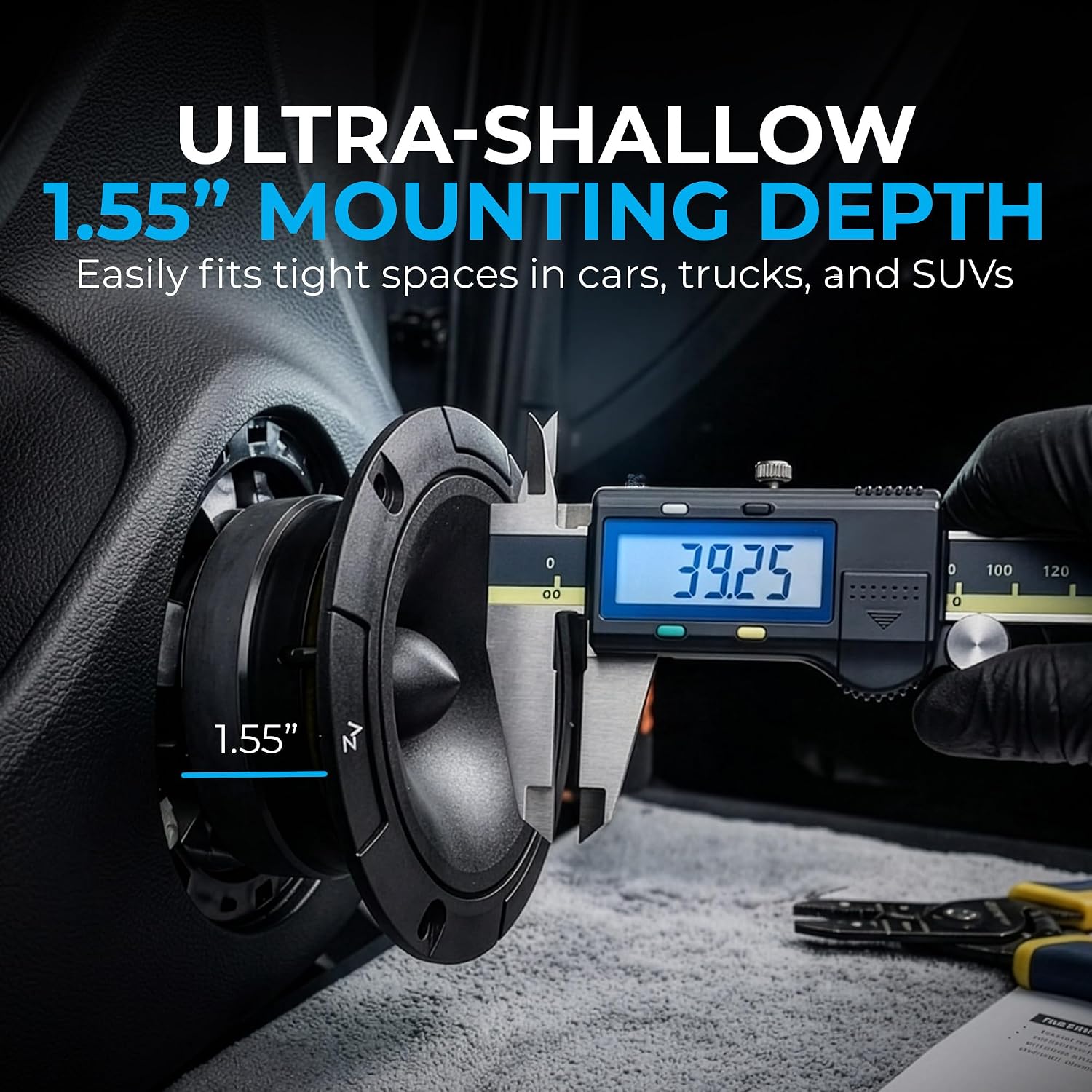 3.8" Super Bullet Tweeter Set, 240W Max, 4 Ohm, Speaker Pair with Integrated Crossover Car Audio Capacitors - High Compression Driver Horn Tweeter Speakers for Cars, Black - AZ-TW2BK