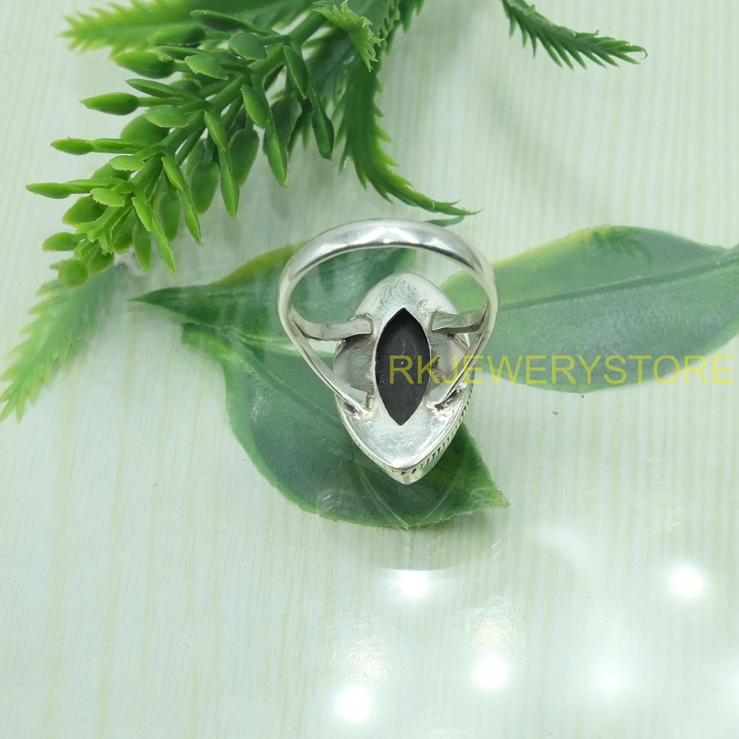 Natural Golden Blue Fire Nuummite Gemstone 925 Sterling Silver Handmade Statement Ring Jewelry Gift for Men and Women