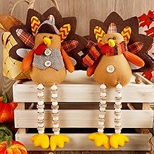 winemana Thanksgiving Decorations Set of 2 Turkeys with Dangling Legs, Mr and Mrs Turkey Couple Plush Tabletop Centerpieces for Fall Harvest Home Kitchen Shelf