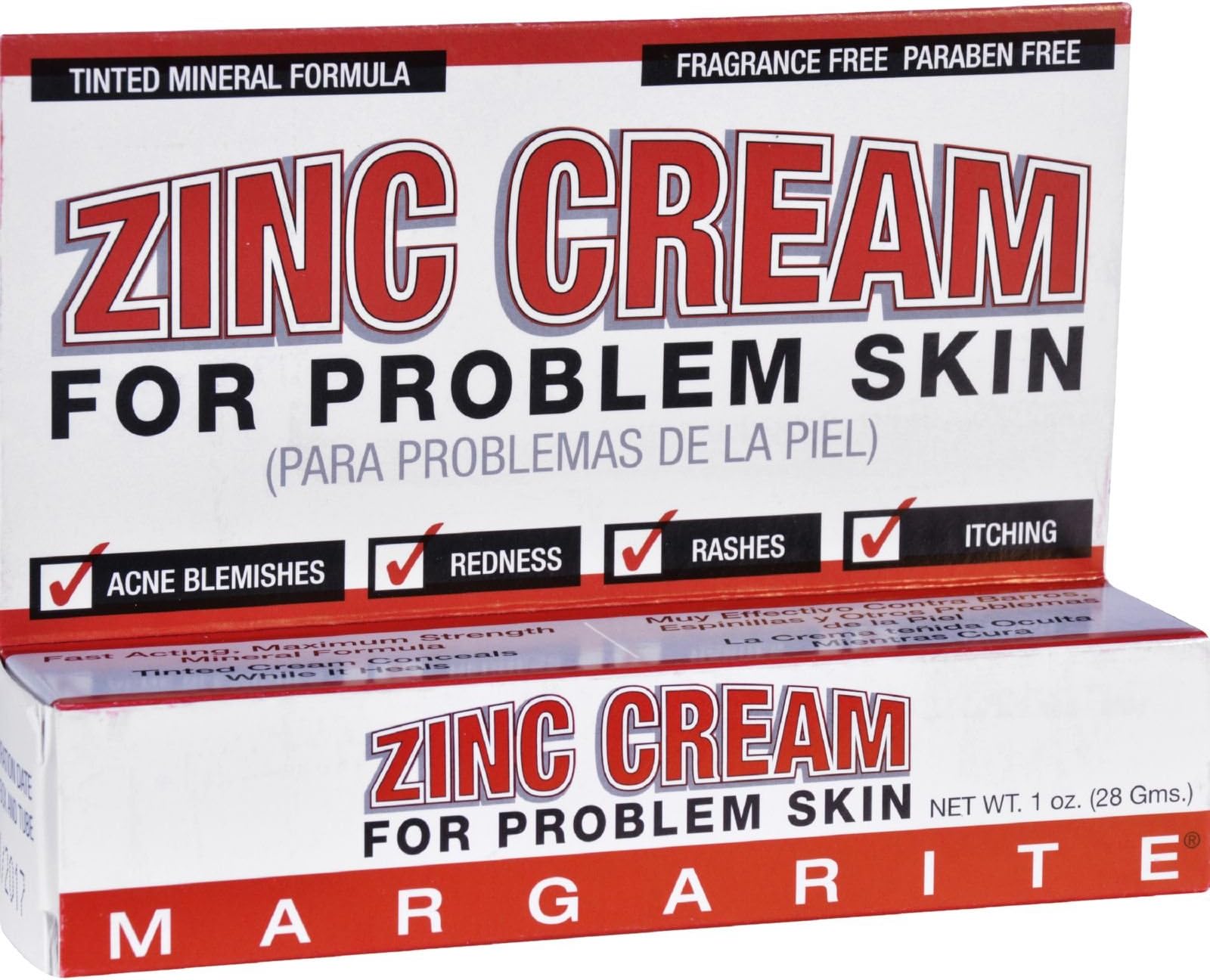 Zinc Cream - Acne - Rashes - Itching - Fragrance Free - Paraben Free -1 oz (Pack of 2)