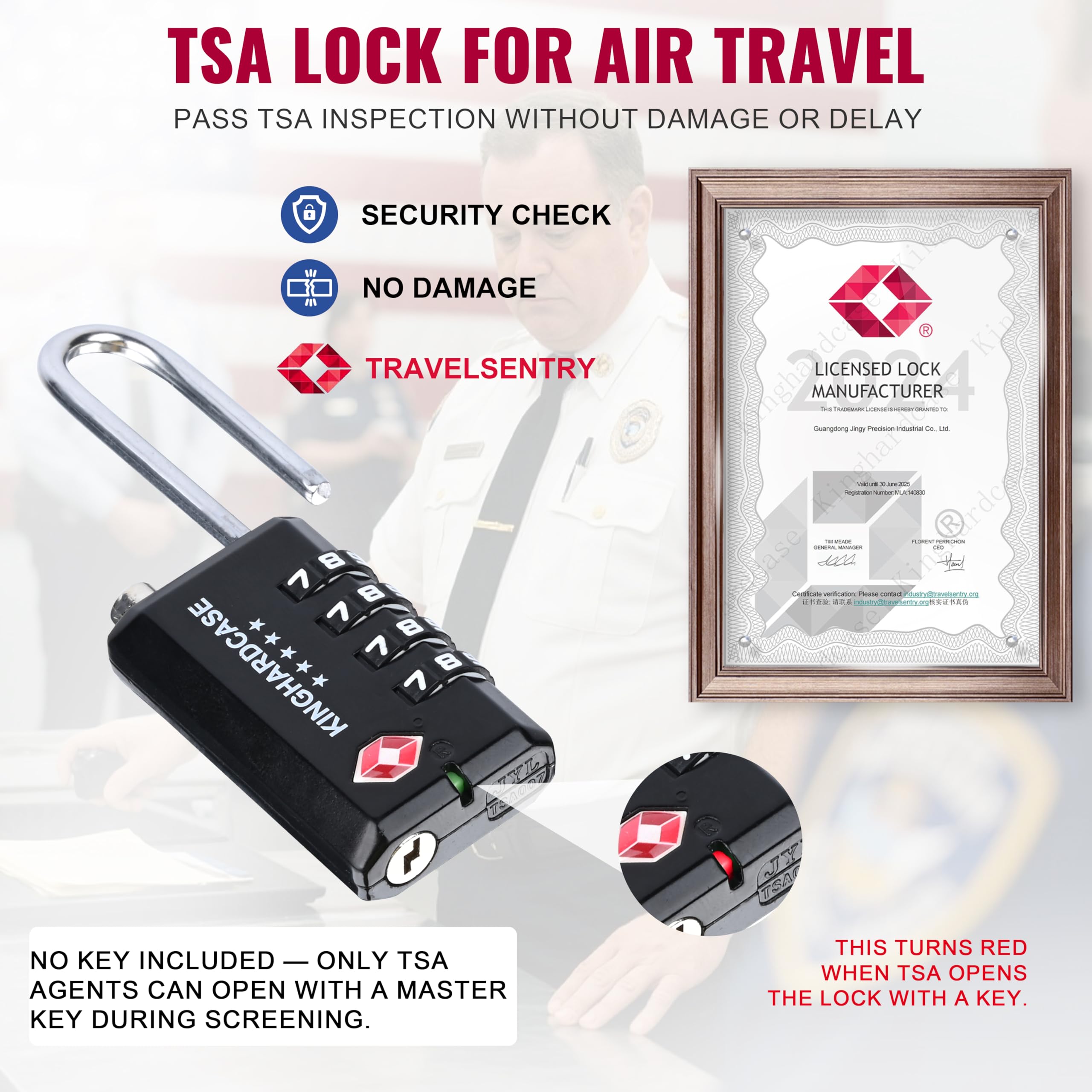 Kinghardcase Serratura lunga TSA a 4 cifre, confezione da 2 serrature per bagagli per viaggi aerei, sicurezza durevole e resistente al taglio per pistole, fucili, munizioni, design con codice