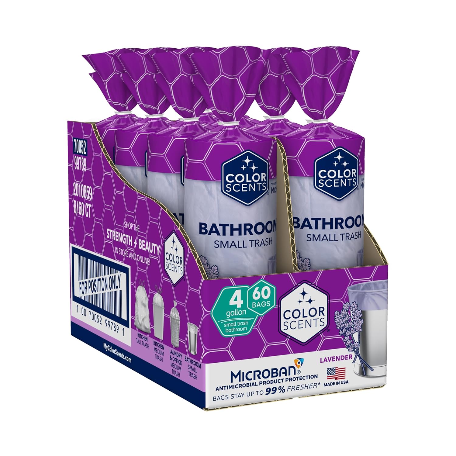 Color Scents Small Trash Bags - 4 Gallon 480 Total Bags 8 Packs of 60 Count Twist Tie