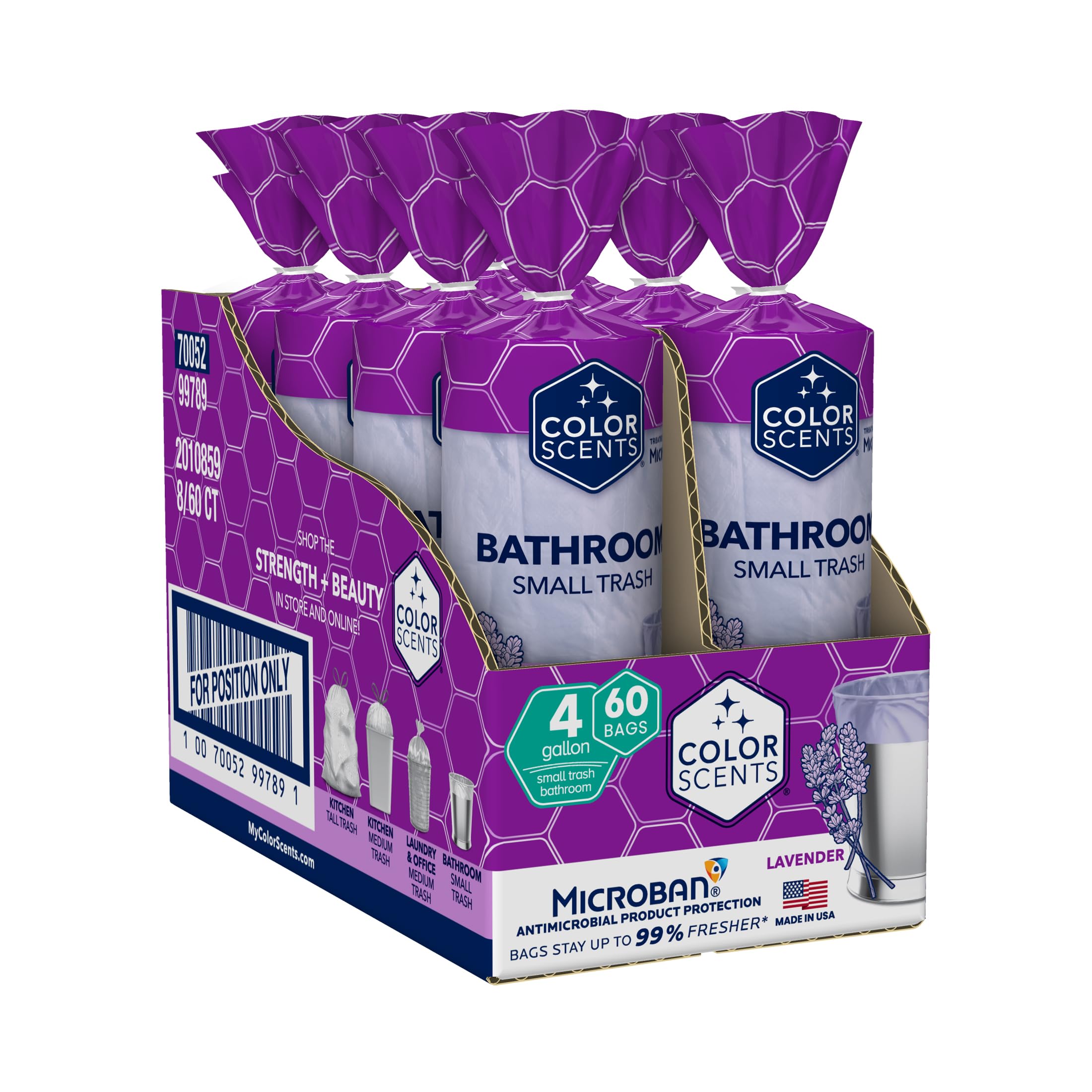 Color Scents Small Trash Bags - 4 Gallon 480 Total Bags 8 Packs of 60 Count Twist Tie