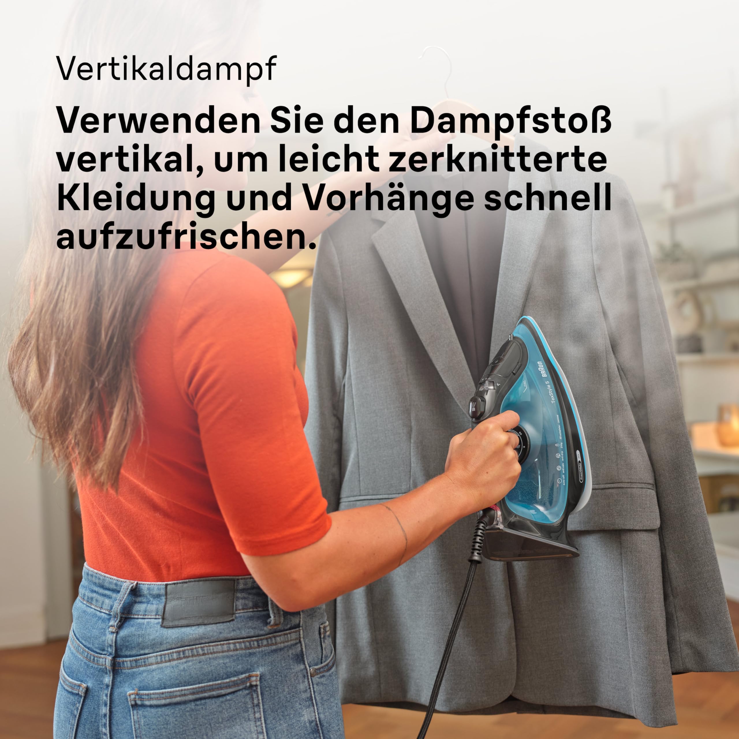 Braun TexStyle 5 SI5256 BL Dampfbügeleisen mit FreeGlide 3D Bügelsohle, Präzisionsspitze, Vertikaldampf, Anti-Tropf-System, 210 g/min Dampfstoß, 300ml Wassertank, 2600W, Schwarz/Blau