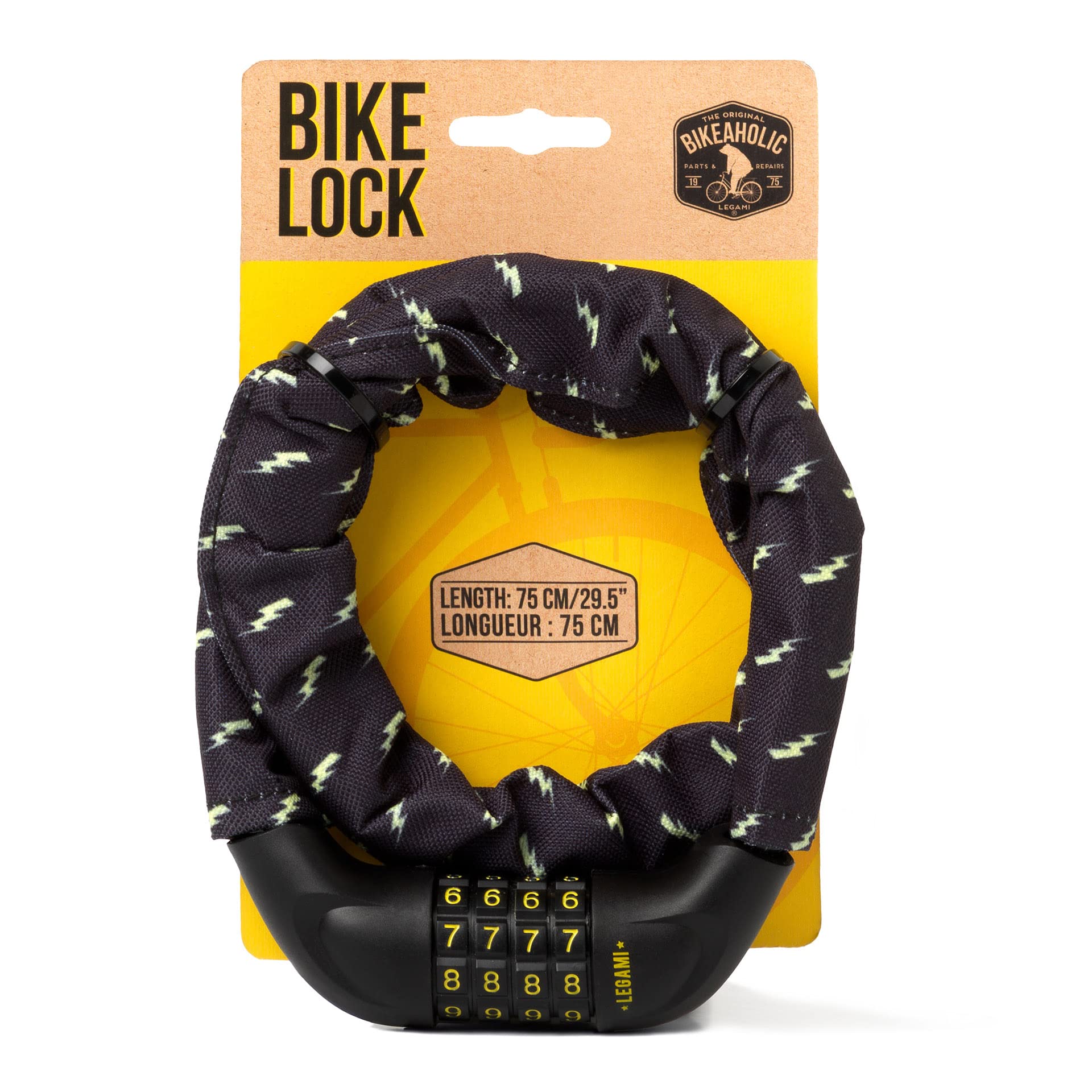 Legami - Lucchetto con Combinazione, Bike Lock, L 75 cm, Ø 1,4 cm, Tema Flash, Resistente all'Acqua e al Taglio, Combinazione Personalizzabile