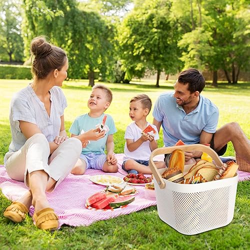 Miniatura 7 de 6 cestas de almacenamiento de malla de plástico con asa de 9.8 x 10.2 x 7.1 pulgadas, cesta de almacenamiento de cosecha de jardín, cesta colgante