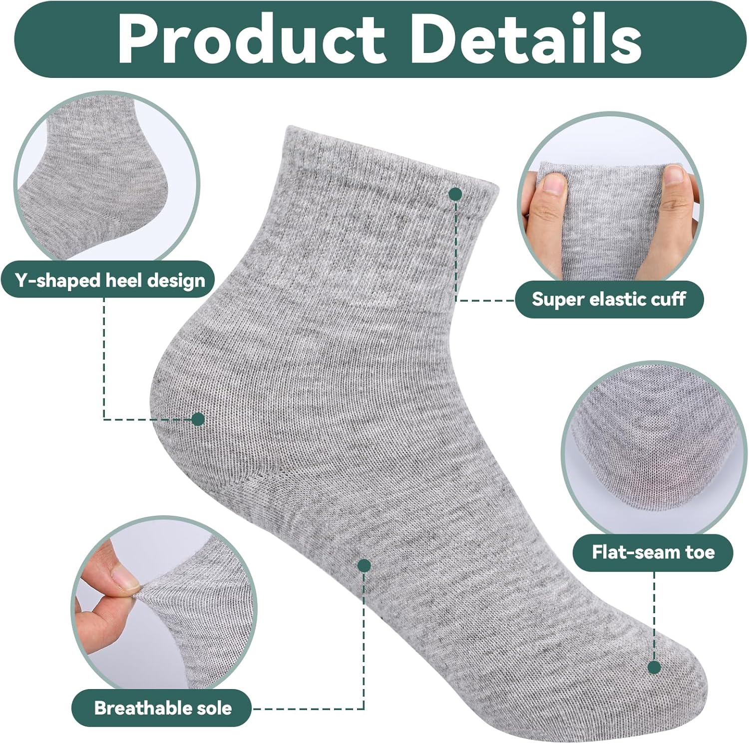 Boys Girls Seamless Crew Socks, Ankle Socks, Brathable Cotton 3-13 Years Black White Grey Socks 5 Pairs