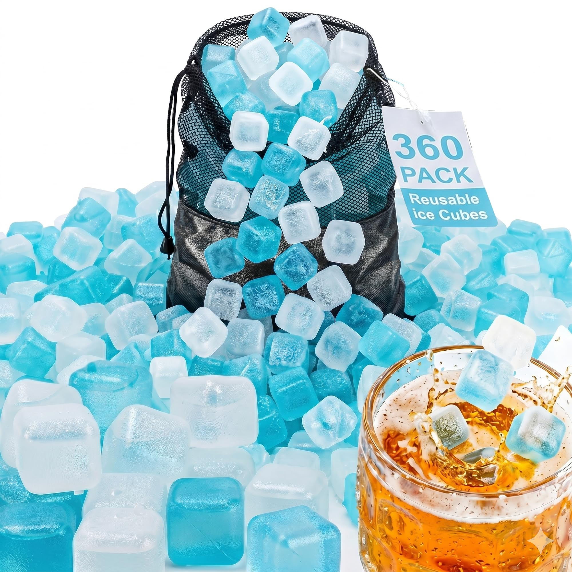 360 Pack Reusable Ice Cubes for Coolers & Drinks, Leakproof 11 lb